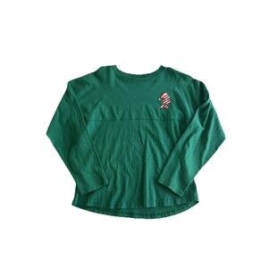 Disney World Girls Top XL Green Spirit Jersey Candy Cane Minnie Mouse Christmas